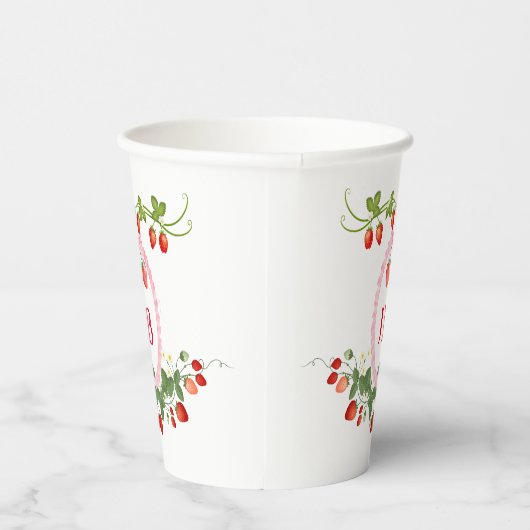 Angepasste Erdbeere Mit Monogramm Pappbecher (Rechts)