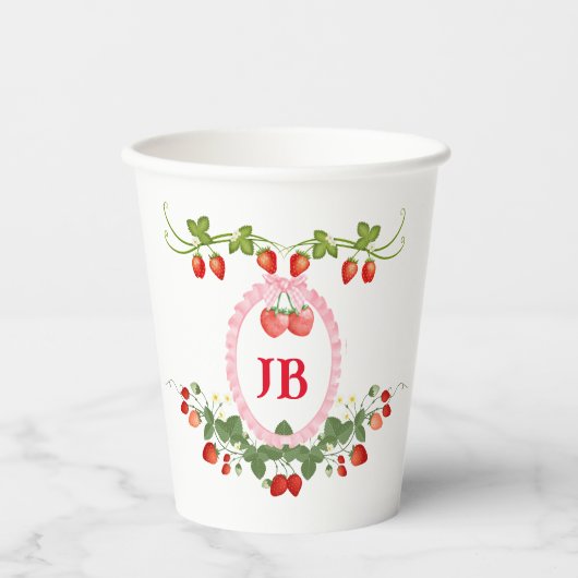 Angepasste Erdbeere Mit Monogramm Pappbecher (Vorderseite)