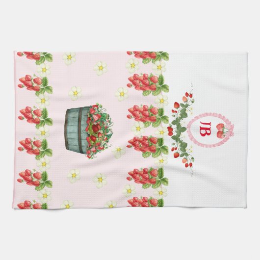 Angepasste Erdbeere Mit Monogramm - Personalisiert Geschirrtuch (Horizontal)