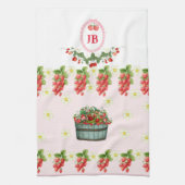 Angepasste Erdbeere Mit Monogramm - Personalisiert Geschirrtuch (Vertikal)