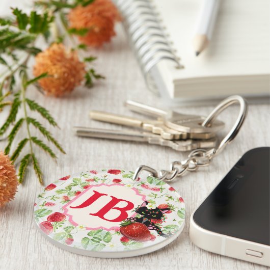 Angepasste Erdbeere Mit Monogramm Schlüsselanhänger (Vorderseite rechts)
