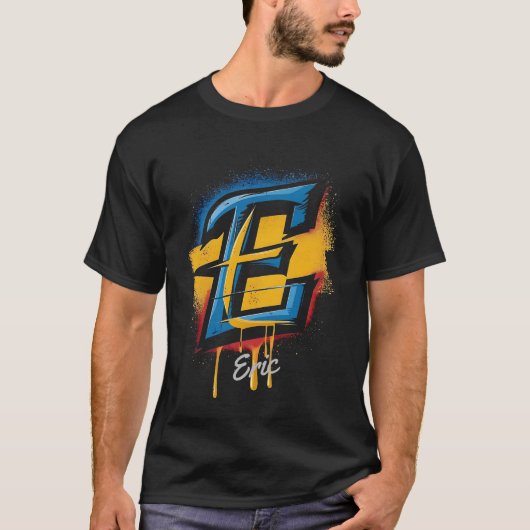 Angepasste fette Graffiti-Letter 'E' Initial T-Shirt (Vorderseite)