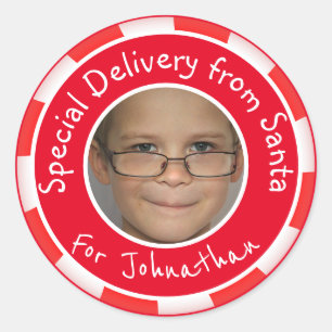 Angepasste Foto-Geschenkmarke vom Santa Runder Aufkleber