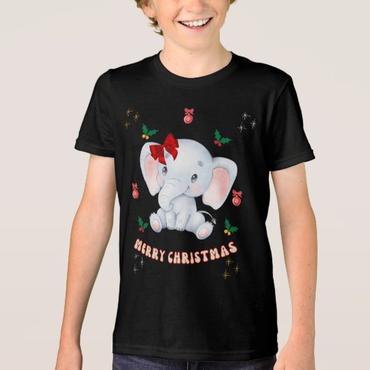 Angepasste frohe Weihnachten mit Baby Elefanten Tri-Blend Shirt (Vorderseite)