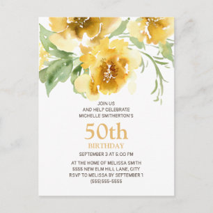 Angepasste gelbe Blüte 50. Geburtstagskarte Postkarte