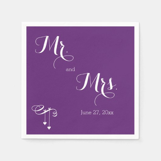 Angepasste Lila Mr. und Mrs. Wedding Napkins Serviette (Vorderseite)
