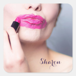 Angepasste Lipstick-Aufkleber für Monogramm Quadratischer Aufkleber
