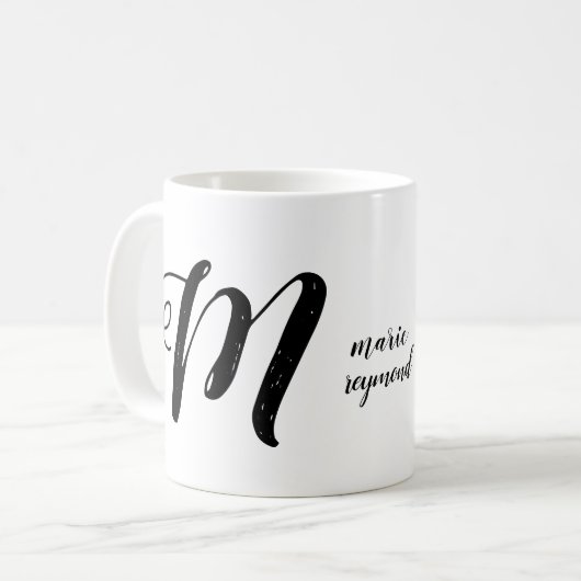 Angepasste M-Buchstabenmonogramm b/w Kaffeetasse (Vorderseite Links)