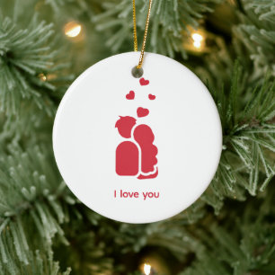 Angepasste Marke Red White Simple Couple and Heart Keramik Ornament