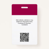 Angepasste Mitarbeiter Modernes ID Card Cherry Red Ausweis (Rückseite)