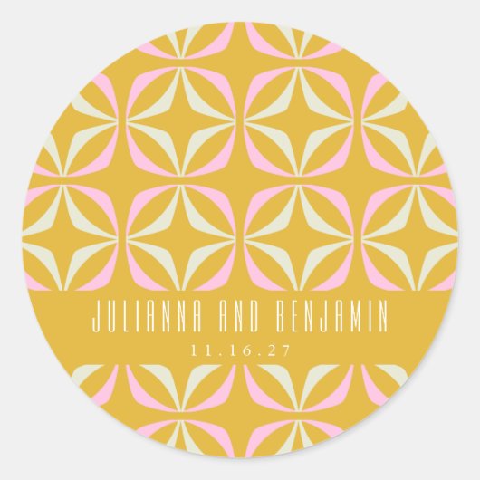 Angepasste Mod-geometrische, gelb-rosa Hochzeit Runder Aufkleber (Vorderseite)