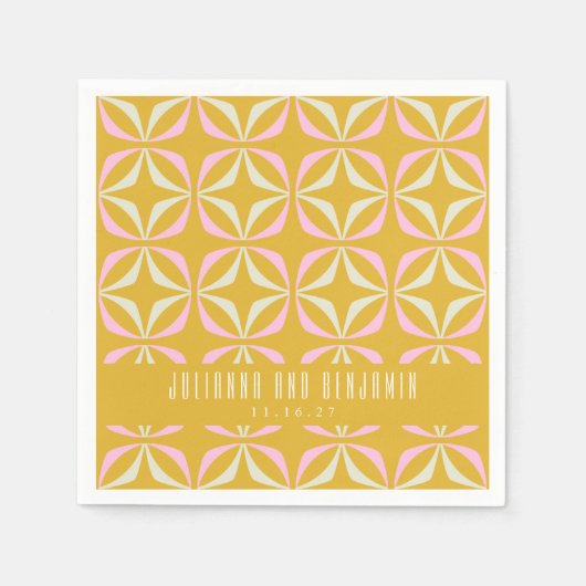 Angepasste Mod-geometrische, gelb-rosa Hochzeit Serviette (Vorderseite)