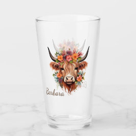 Angepasste moderne Hochland-Kuh Boho mit Blume Glas