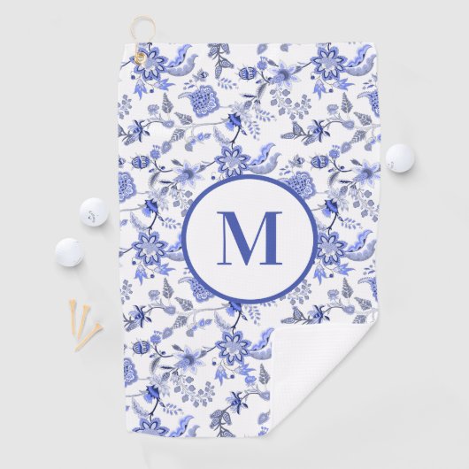 Angepasste Monogramm Antiblau Weiße Blüte Golfhandtuch (Insitu)