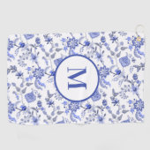 Angepasste Monogramm Antiblau Weiße Blüte Golfhandtuch (Horizontal)
