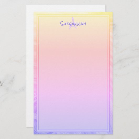 Angepasste monogramm Regenbogen Lila rosa Orangeng Briefpapier (Vorne/Hinten)