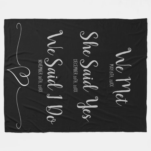 Angepasste neue Weds Hochzeitdatum Schwarz und Gra Fleecedecke (Vorderseite (Horizontal))