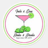 Angepasste Pickleball-Brautabschied-Dinks-&-Drinks Runder Aufkleber (Vorderseite)