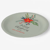 Angepasste Red Poinsettia Frohe Weihnachten Pappteller (Schrägansicht)
