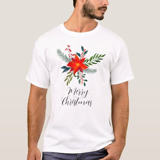 Angepasste Red Poinsettia Frohe Weihnachten T-Shirt (Vorderseite)
