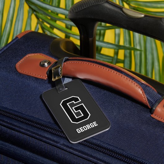 Angepasste Schwarz-weiße Personalisierte Monogramm Gepäckanhänger (Vorderseite Insitu 1)