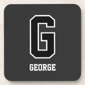 Angepasste Schwarz-weiße Personalisierte Monogramm Getränkeuntersetzer (Vorderseite)