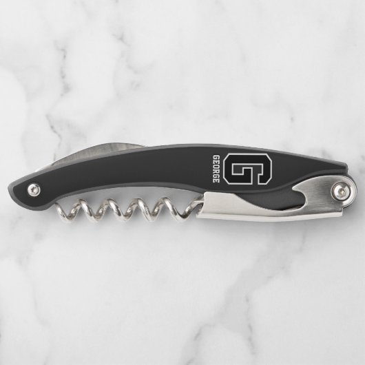 Angepasste Schwarz-weiße Personalisierte Monogramm Kellnermesser (Rückseite)