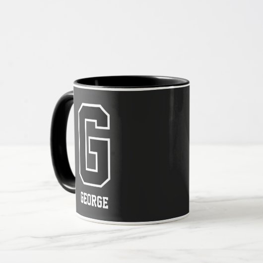 Angepasste Schwarz-weiße Personalisierte Monogramm Tasse (Vorderseite Links)