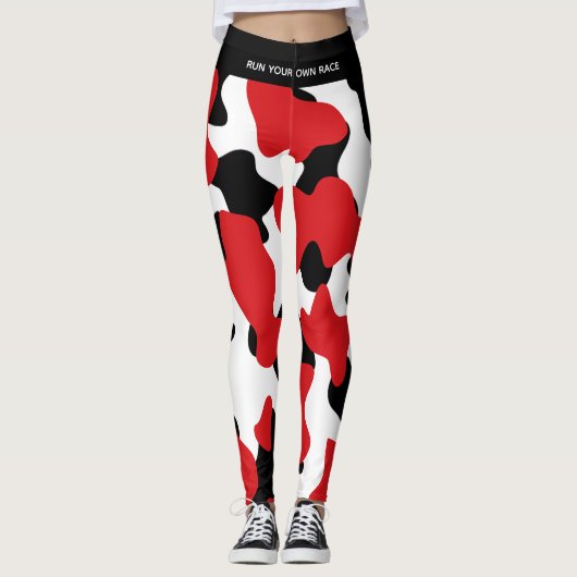 Angepasste Trendrote Schwarze Kuh Print Leggings (Vorderseite)
