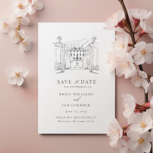 Angepasste Venue-Illustration Save the Date mit QR Einladung