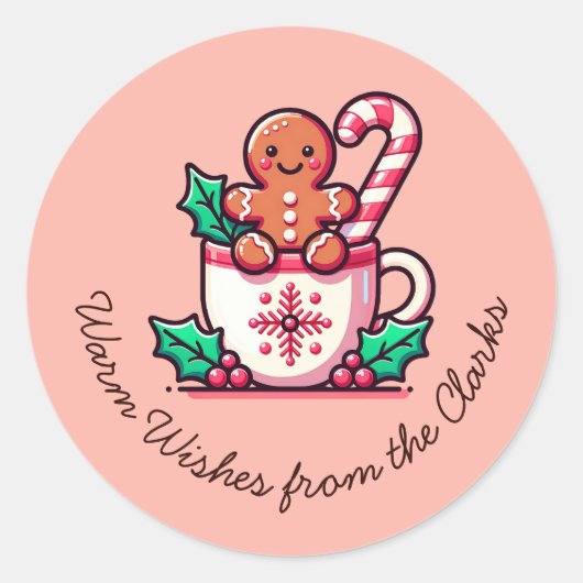 Angepasste Warme Wünsche Holiday Gingerbrot Cookie Runder Aufkleber (Vorderseite)