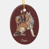 Angepasste Wasserfarben-Howling-Koyoten Tier Keramikornament (Hinten)