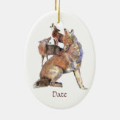 Angepasste Wasserfarben-Howling-Koyoten Tier Keramikornament (Hinten)