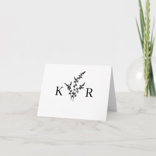 Angepasste Wedelmonogrammname Etched-Blume Dankeskarte (Vorderseite)