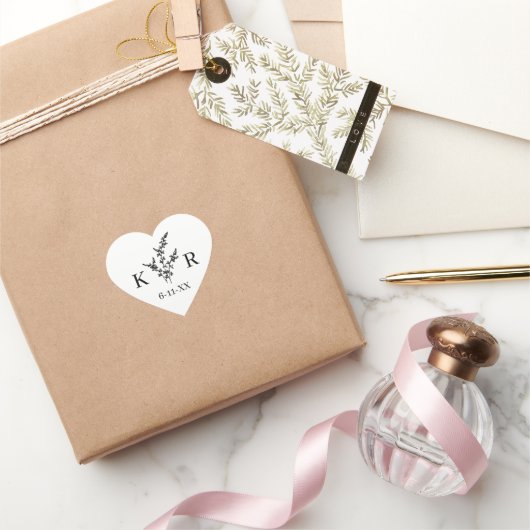 Angepasste Wedelmonogrammname Etched-Blume Herz-Aufkleber (Schenken)