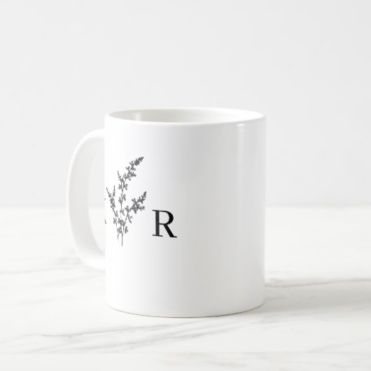 Angepasste Wedelmonogrammname Etched-Blume Kaffeetasse (Vorderseite Links)