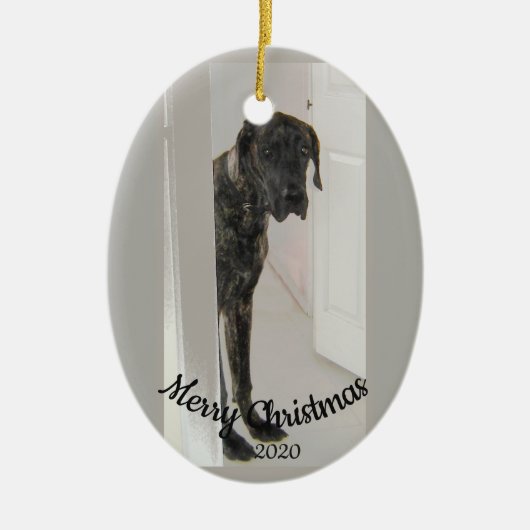 Angepasste Weihnachten traurig aussehen Großer Dan Keramikornament (Vorne)