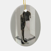 Angepasste Weihnachten traurig aussehen Großer Dan Keramikornament (Hinten)