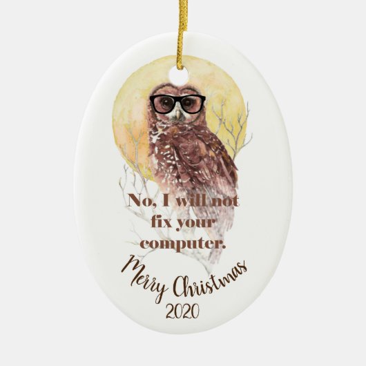 Angepasste Weihnachts-Computer Geek Fun Owl Keramikornament (Vorne)