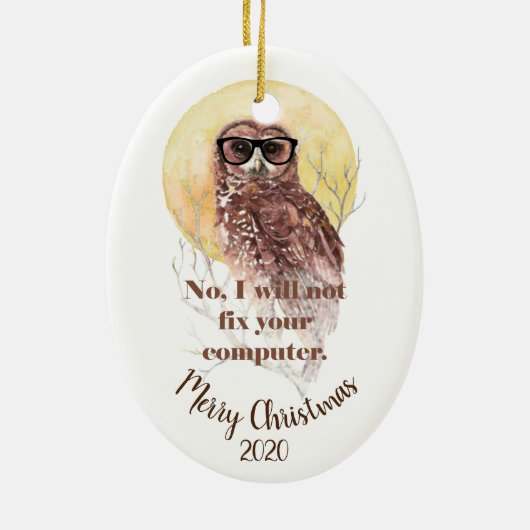 Angepasste Weihnachts-Computer Geek Fun Owl Keramikornament (Hinten)