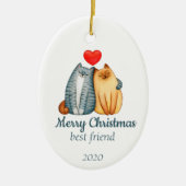 Angepasste Weihnachts Niedliche Katzen Bester Freu Keramik Ornament (Vorne)