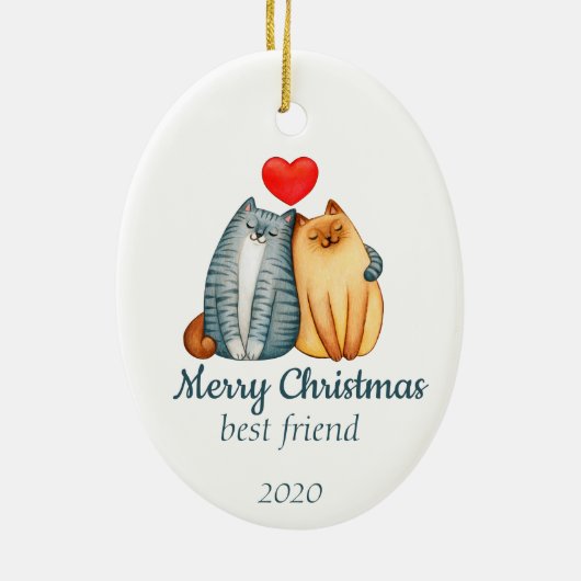 Angepasste Weihnachts Niedliche Katzen Bester Freu Keramik Ornament (Hinten)