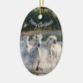 Angepasste Weihnachtsweiße Pferde laufen Keramik Ornament (Links)