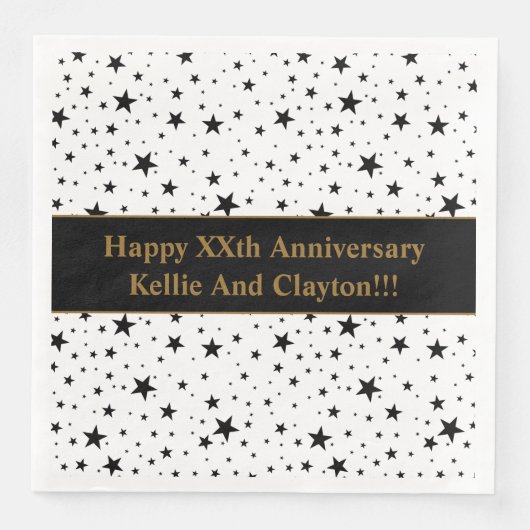 Angepasste Weiß/Schwarze Sterne Hochzeitstag Serviette (Vorderseite)