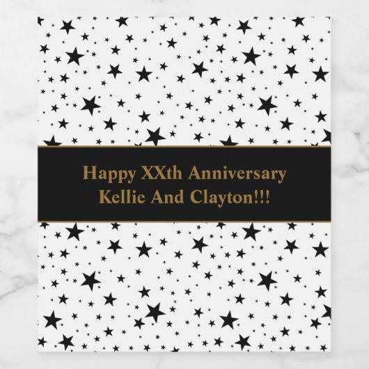 Angepasste Weiß/Schwarze Sterne Hochzeitstag Weinetikett (Einzelnes Label)