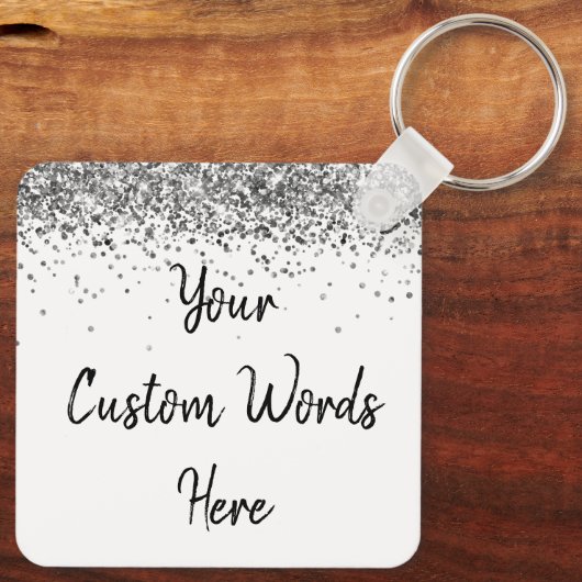 Angepasste Wörter hier Weiß und Silber Personalisi Schlüsselanhänger (Rückseite)