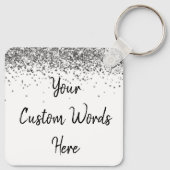 Angepasste Wörter hier Weiß und Silber Personalisi Schlüsselanhänger (Rückseite)
