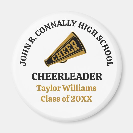 Angepasster Cheerleader Schwarz Gold High School Magnet (Vorne)