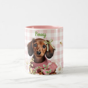 Angepasster Dachshund Rosa & Grün Zweifarbige Tasse