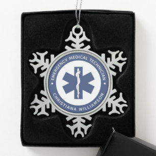 Angepasster EMT-Symbol Notmediziner Schneeflocken Zinn-Ornament